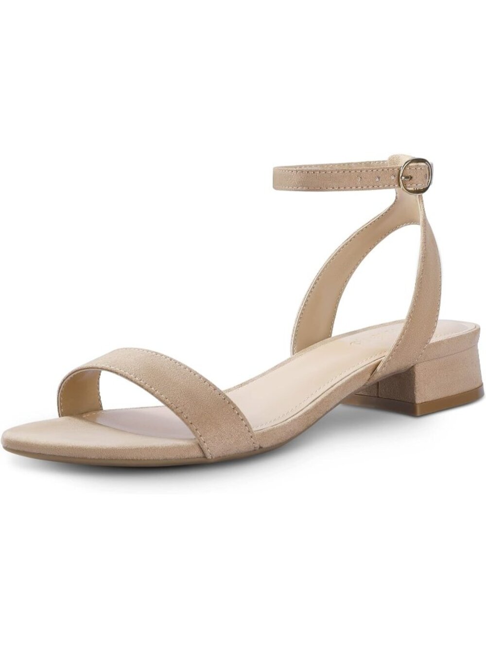 Women's Nude Suede Adjustable Ankle Strap Open Toe Low Block Heel Sandal Shoes